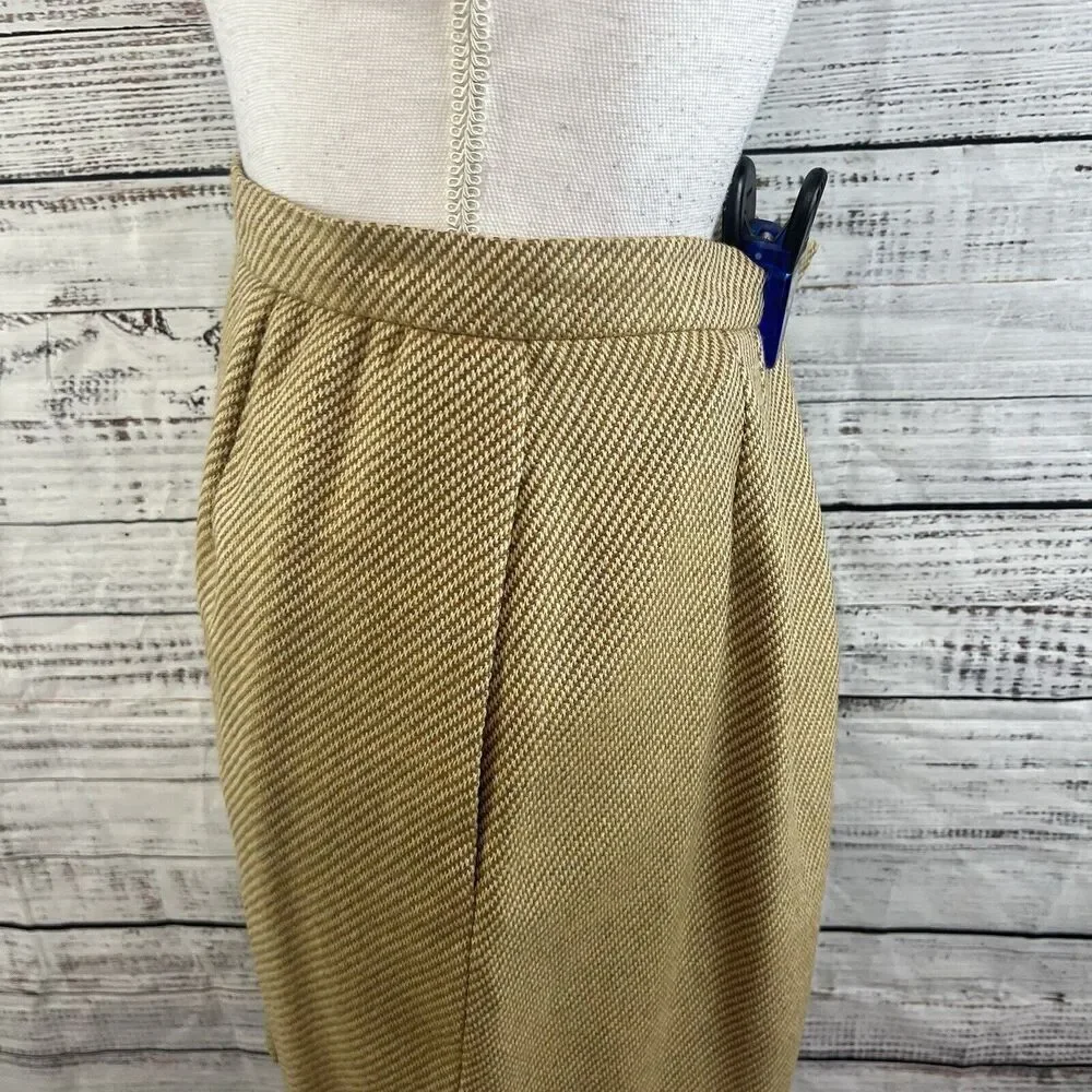 Vintage Carlisle Suit Skirt size 12 Camel Brown Tweed Wool Straight Pencil Knee